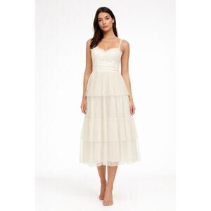 Lulus 2010s Ivory Swiss Dot Mesh Bustier Tiered Dress Medium
